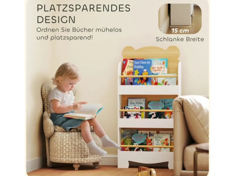 AIYAPLAY Bücherregal für Kinder Kinderregal mit 3 Ablagen aus Holz