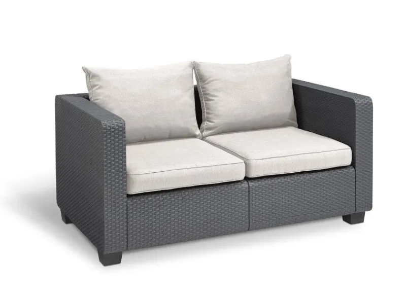 Allibert Kissen^Salta 2-Sitzer Anthrazit mit Kissen Sand - Rattanoptik