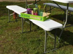 AMANKA Sitzbänke^Bierbank aus Kunststoff 182 x 27 x 43 cm - Weiß - Klappbar