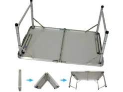 AMANKA Klappbarer Campingtisch 90 x 60 x 70 cm inkl. 2 Aluminium Hocker Hellgrau