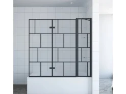 Eckregale^Aquabatos Badewannenaufsatz 3 tlg. Duschwand 150 x 140 cm Badewannenfaltwand Faltwand Glaswand für Badewanne mit Festteil Duschtrennwand Glas Dusche