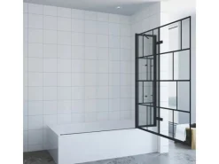 Eckregale^Aquabatos Badewannenaufsatz 3 tlg. Duschwand 150 x 140 cm Badewannenfaltwand Faltwand Glaswand für Badewanne mit Festteil Duschtrennwand Glas Dusche