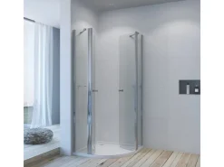 Eckregale^Aquabatos Runddusche 90 x 90 x 195 cm Duschkabine Duschwand Viertelkreis Duschabtrennung mit Eckregale Pendeltür 6 mm NANO ESG Sicherheitsgals