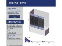 Eckregale^Aquabatos 3tlg. Badewannenaufsätze 150 x 140 cm Badewannenfaltwand Duschabtrennung Duschwand für Badewanne Schwarz Matt 5 mm Sicherheitsglas Glaswand