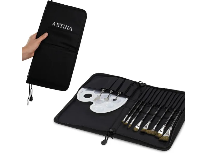 Artina Malerbedarf^Set Elba mit Pinselhalter, Pinselwäscher, Pinsel, Malspachtel, Tasche