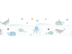 AS-Creation Bordüren^A.S. Création Borte selbstklebend Meerestiere Kinderzimmer 5 m x 15 cm Weiß-Blau