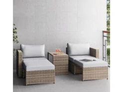 Hocker^Balkonmöbel-Set Olea Mini 5-teilig Polyrattan Hellgrau