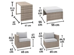 Hocker^Balkonmöbel-Set Olea Mini 5-teilig Polyrattan Hellgrau