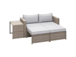 Hocker^Balkonmöbel-Set Olea Mini 5-teilig Polyrattan Hellgrau