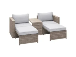 Hocker^Balkonmöbel-Set Olea Mini 5-teilig Polyrattan Hellgrau