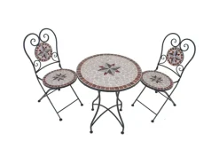 Garden Pleasure Balkon-Sitzgruppe Amarillo Mosaik Braun-Grau-Rot-Beige 3-tlg.