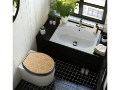 Banjado Anthrazit Toilettendeckel Mit Absenkautomatik WC-Sitz Soft Close Hygienischer Klodeckel MDF Mit Motiv Tapete Beige