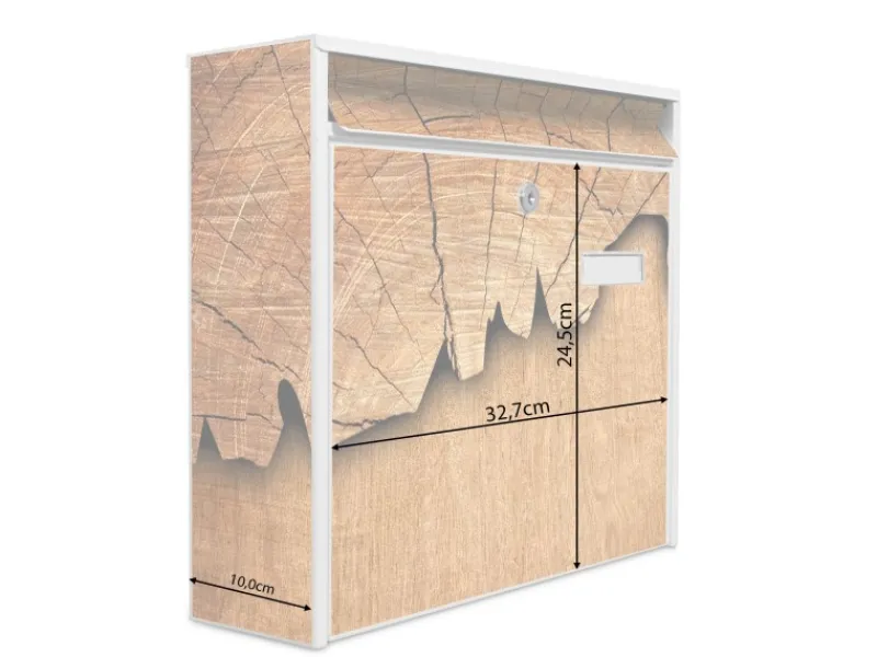 Banjado Terraristik^Briefkasten Weiß 36.2x32.2x10cm Groß / Inkl. Montagematerial & 2 Schlüsseln / Mit Namensschild Motiv Holz