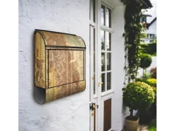 Banjado Tapezierzubehör^Design Briefkasten Schwarz Pulverbeschichtet 39x47x14cm 2 Schlüssel Mit Zeitungsfach Motiv Alte Tapeten