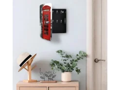 Banjado Garderoben^Design Schlüsselkasten Aus Edelstahl Für 10 Schlüssel 24x21,5x7cm Mit Magnetverschluss Motiv London Red Telephone