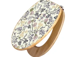 Banjado Tapezierzubehör^Design WC Sitz Bambus Toilettendeckel Toilettensitz Bambus Holz Klodeckel WC-Sitz Universal Scharnieren Motiv Florale Tapete