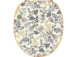 Banjado Tapezierzubehör^Design WC Sitz Bambus Toilettendeckel Toilettensitz Bambus Holz Klodeckel WC-Sitz Universal Scharnieren Motiv Florale Tapete