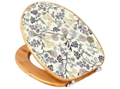 Banjado Tapezierzubehör^Design WC Sitz Bambus Toilettendeckel Toilettensitz Bambus Holz Klodeckel WC-Sitz Universal Scharnieren Motiv Florale Tapete