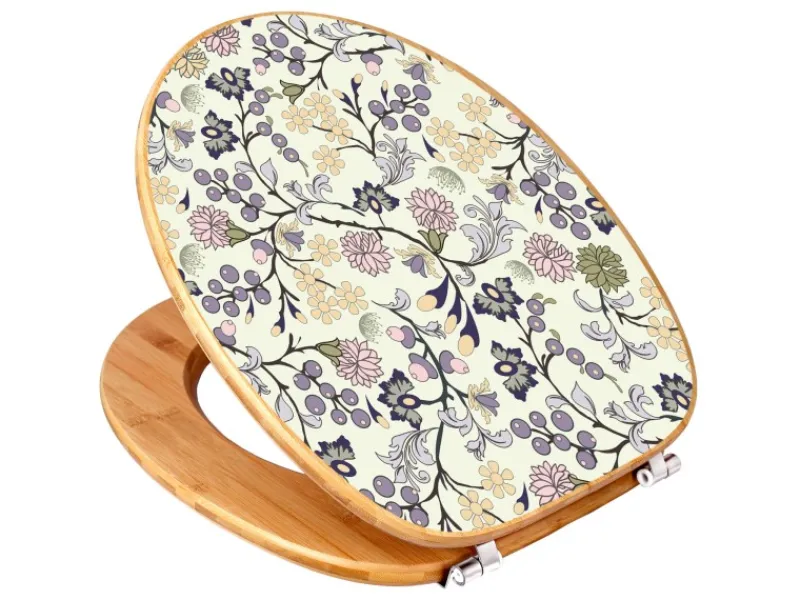 Banjado Tapezierzubehör^Design WC Sitz Bambus Toilettendeckel Toilettensitz Bambus Holz Klodeckel WC-Sitz Universal Scharnieren Motiv Florale Tapete
