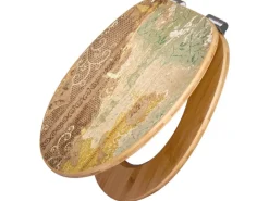 Banjado Design WC Sitz Bambus Holz Toilettendeckel Mit Absenkautomatik Klodeckel WC-Sitz Soft Close Mit Motiv Alte Tapeten