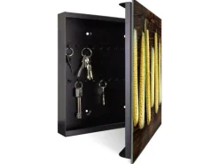 Banjado Schweberegale^Großer Schlüsselkasten Glas 30x30cm Schwarz Scharnier Rechts 50 Haken Beschreibbar Magnetisch Motiv Maiskolben