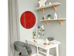 Banjado Magnettafel Rund Größe 47cm Magnetwand Schwarz Aus Metall Magnetpinnwand Pinnwand Motiv Rote Holzlatten