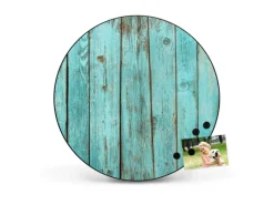 Banjado Wanddekoration^Magnettafel Rund Größe 47cm Magnetwand Schwarz Aus Metall Magnetpinnwand Pinnwand Motiv Blaues Holz