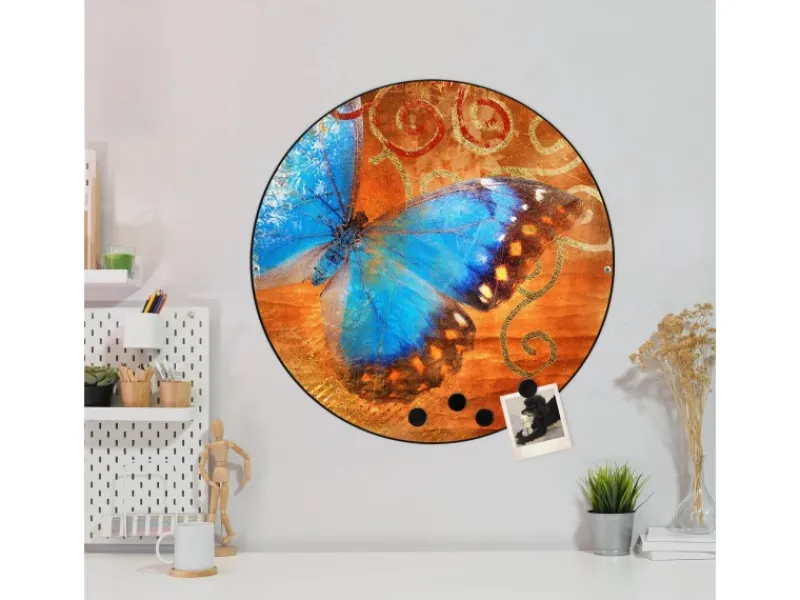 Banjado Magnettafel Rund Größe 47cm Magnetwand Schwarz Aus Metall Magnetpinnwand Pinnwand Motiv Schmetterling
