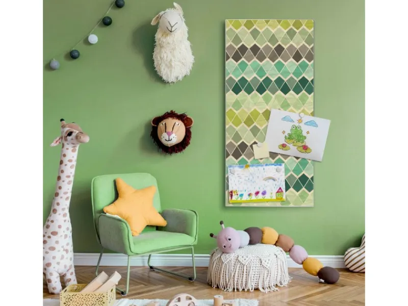 Banjado Magnettafel 37x78cm Magnetwand Silber Aus Metall Magnetpinnwand Pinnwand Inkl. 4 Magnete Motiv Vier Farben Grün