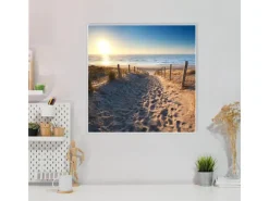 Banjado Magnettafel 50x50cm Magnetwand Weiß Aus Metall Magnetpinnwand Pinnwand Inkl. 4 Magnete Motiv Nordseestrand