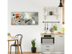 Banjado Magnettafel 78x37cm Magnetwand Silber Aus Metall Magnetpinnwand Pinnwand Inkl. 4 Magnete Motiv Wilde Pferde Sw