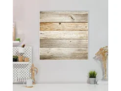 Banjado Magnettafel 50x50cm Magnetwand Weiß Aus Metall Magnetpinnwand Pinnwand Inkl. 4 Magnete Motiv Graues Holz