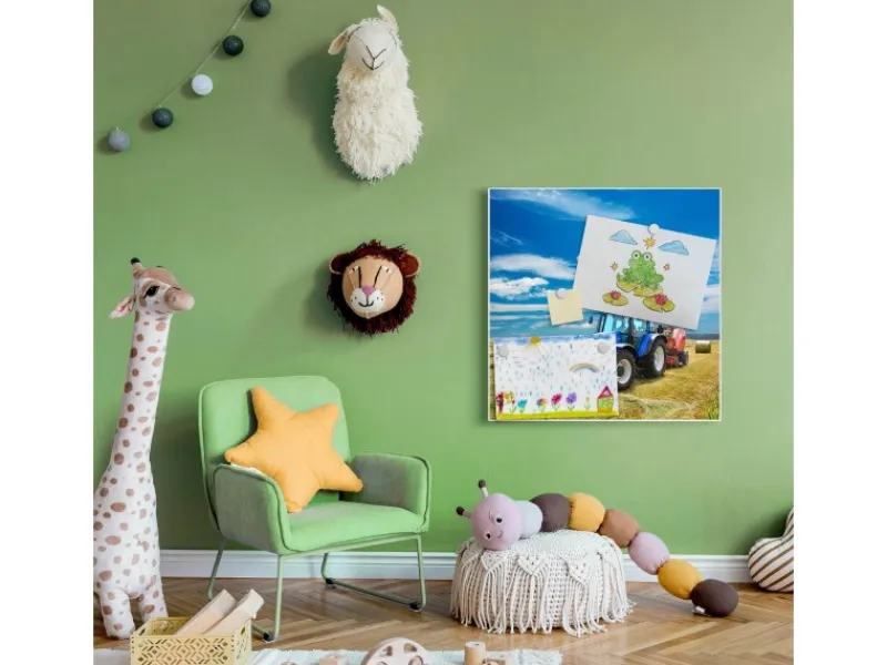 Banjado Pinnwände^Magnettafel 50x50cm Magnetwand Weiß Aus Metall Magnetpinnwand Pinnwand Inkl. 4 Magnete Motiv Traktor