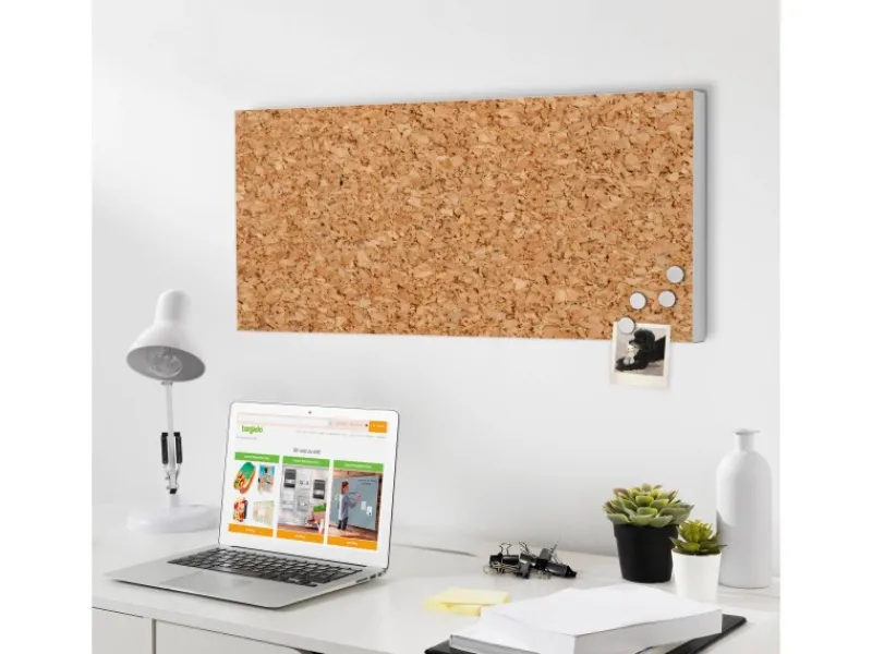 Banjado Magnettafel 78x37cm Magnetwand Weiß Aus Metall Magnetpinnwand Pinnwand Inkl. 4 Magnete Motiv Kork