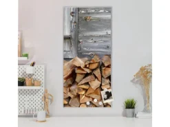 Banjado Magnettafel 37x78cm Magnetwand Silber Aus Metall Magnetpinnwand Pinnwand Inkl. 4 Magnete Motiv Feuerholz