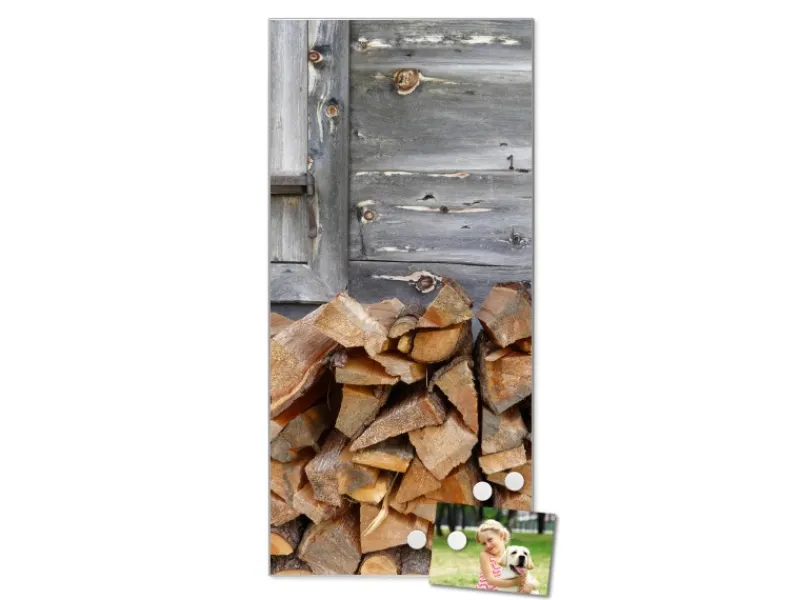 Banjado Magnettafel 37x78cm Magnetwand Silber Aus Metall Magnetpinnwand Pinnwand Inkl. 4 Magnete Motiv Feuerholz