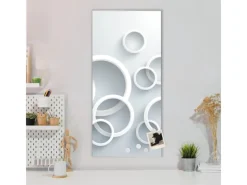 Banjado Magnettafel 37x78cm Magnetwand Silber Aus Metall Magnetpinnwand Pinnwand Inkl. 4 Magnete Motiv Weiße Ringe