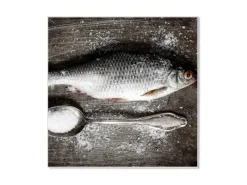 Banjado Wanddekoration|Pinnwände^Magnettafel 50x50cm Magnetwand Weiß Aus Metall Magnetpinnwand Pinnwand Inkl. 4 Magnete Motiv Fisch Und Salz