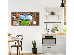 Banjado Magnettafel 78x37cm Magnetwand Silber Aus Metall Magnetpinnwand Pinnwand Inkl. 4 Magnete Motiv Ausblick Mit Herz