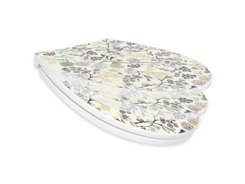 Banjado Premium Toilettendeckel Mit Absenkautomatik WC-Sitz Soft Close Hygienischer Klodeckel Duroplast Mit Motiv Florale Tapete