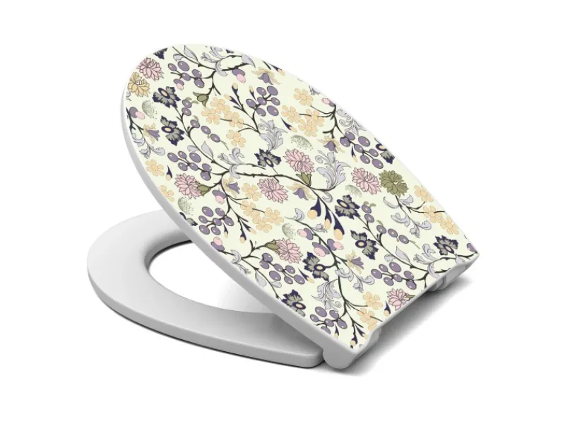 Banjado Premium Toilettendeckel Mit Absenkautomatik WC-Sitz Soft Close Hygienischer Klodeckel Duroplast Mit Motiv Florale Tapete