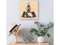 Banjado Schlüsselkasten Holz 30x30cm Schwarz Scharnier Rechts 50 Haken Design Schlüsselbox Motiv Entdecker-Laterne