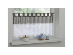 Bennetti Bordüren^Bistrogardine Batist mit Spitzenborte Silbergrau 45 x 135 cm