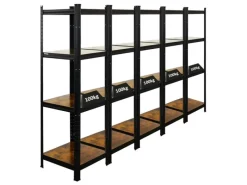 BERLINLODGE Regalsysteme^5er Wohnregal Ragnar Set HxBxT 150x45x45cm Fachlast 100kg Vintagebraun-Schwarz