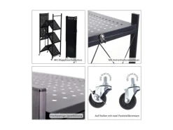 BERLINLODGE KLAP Klappbares Regal Auf Rollen HxBxT 127 x 72 x 34 cm 4 Ebenen Belastbarkeit 200kg Wohnregal