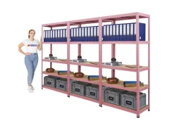 BERLINLODGE Mega Deal 3x Wohnregal PINK LADY HxBxT 180x90x40cm Fachlast 175kg 5 Ebenen Pink Bücherregal Standregal Büroregal