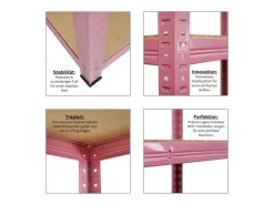 BERLINLODGE Mega Deal 4x Wohnregal PINK LADY HxBxT 180x90x40cm Fachlast 175kg 5 Ebenen Pink Bücherregal Standregal Büroregal