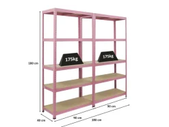 BERLINLODGE Bücherregale^Mega Deal 2x Wohnregal PINK LADY HxBxT 180x90x40cm Fachlast 175kg 5 Ebenen Pink Bücherregal Standregal Büroregal