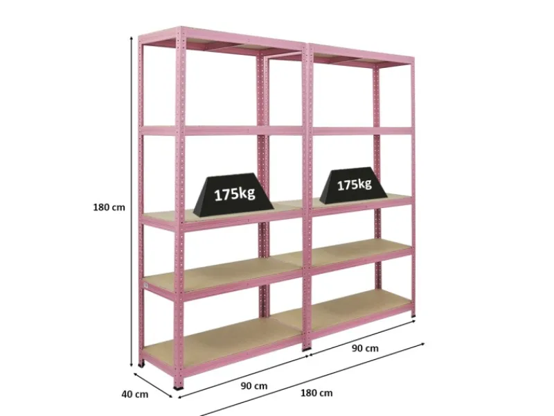 BERLINLODGE Bücherregale^Mega Deal 2x Wohnregal PINK LADY HxBxT 180x90x40cm Fachlast 175kg 5 Ebenen Pink Bücherregal Standregal Büroregal