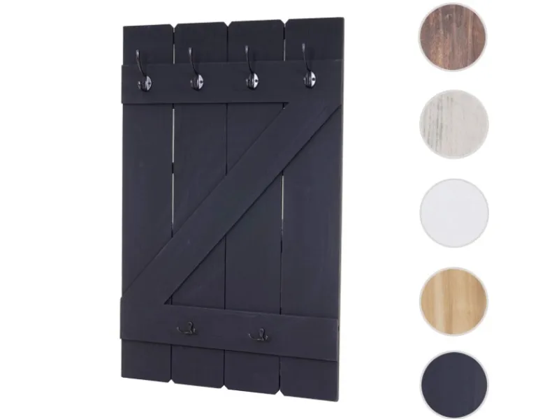 BERLINLODGE Garderoben^Wandgarderobe 91x60x10cm 6 Haken Shabby